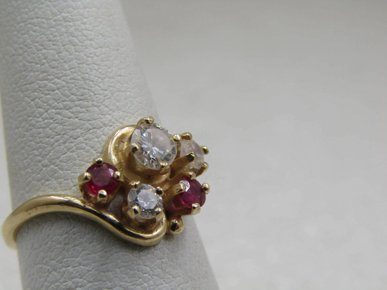 Vintage 14kt Moissanite Ruby Cluster Ring, Sz. 6 - 2
