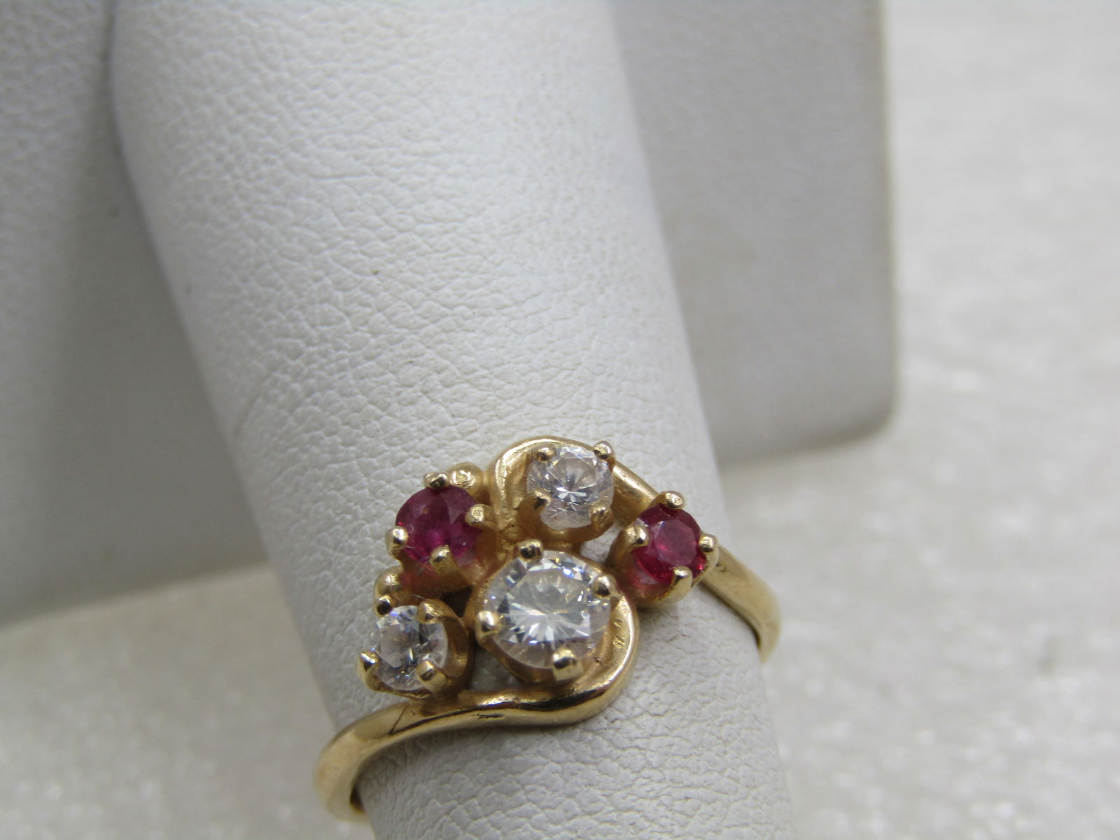 Vintage 14kt Moissanite Ruby Cluster Ring, Sz. 6 - 3