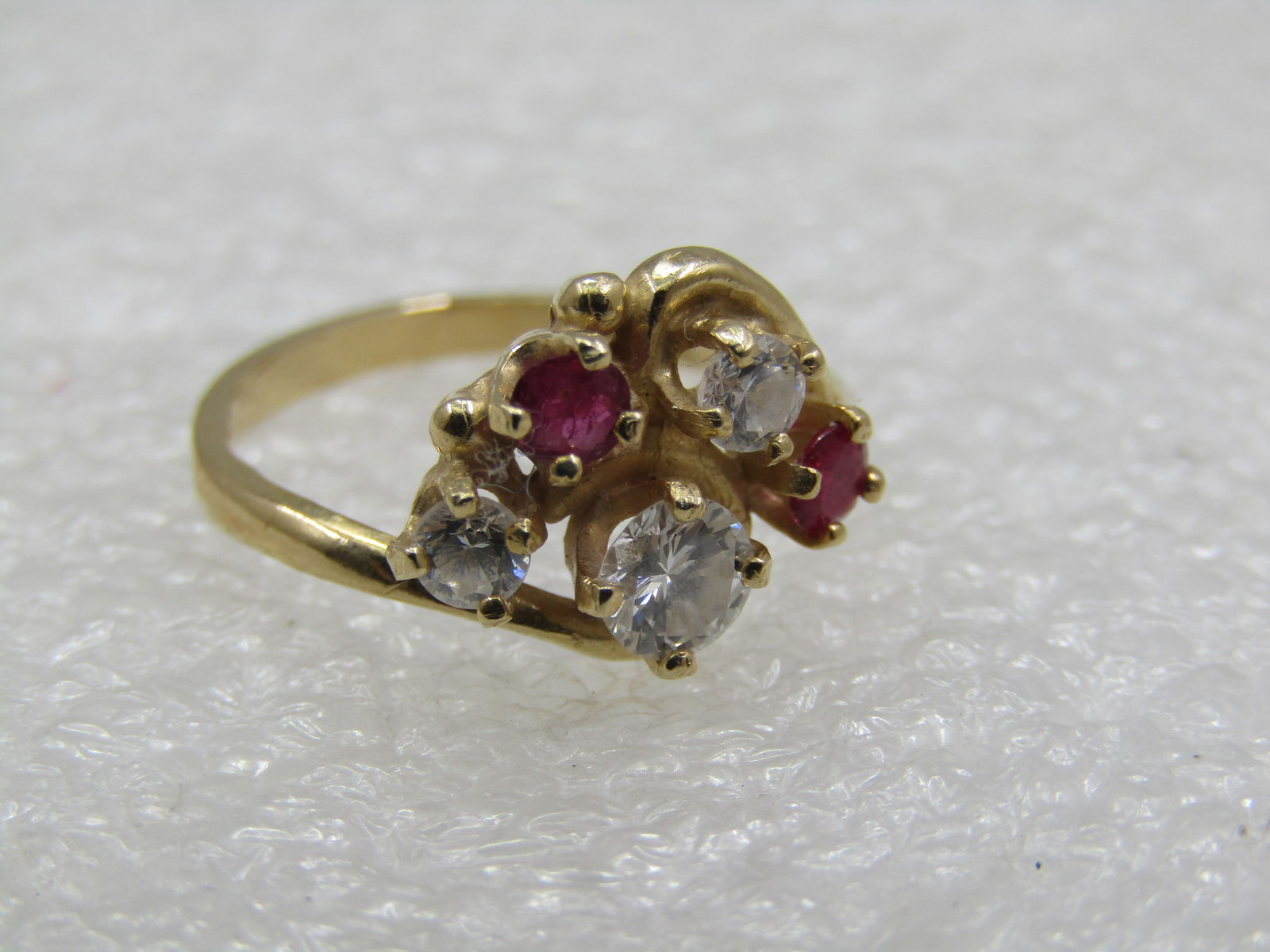Vintage 14kt Moissanite Ruby Cluster Ring, Sz. 6 - 4