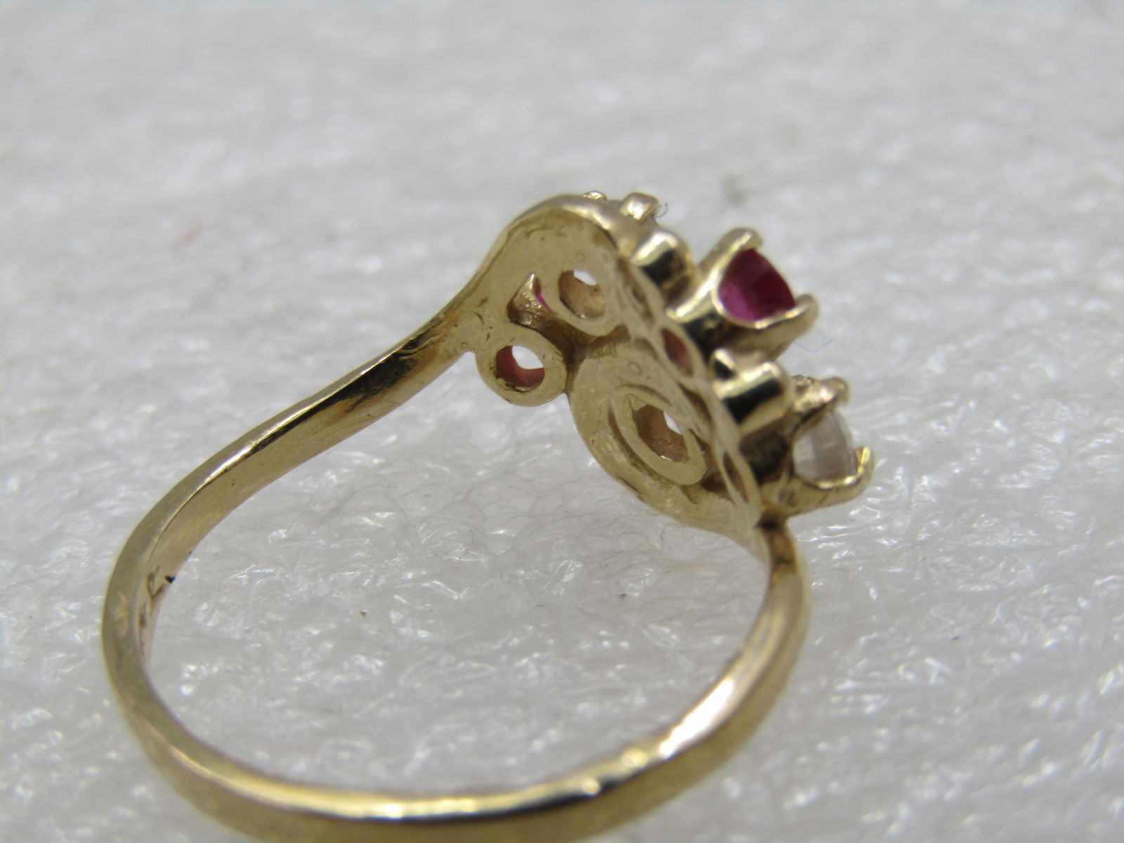 Vintage 14kt Moissanite Ruby Cluster Ring, Sz. 6 - 5