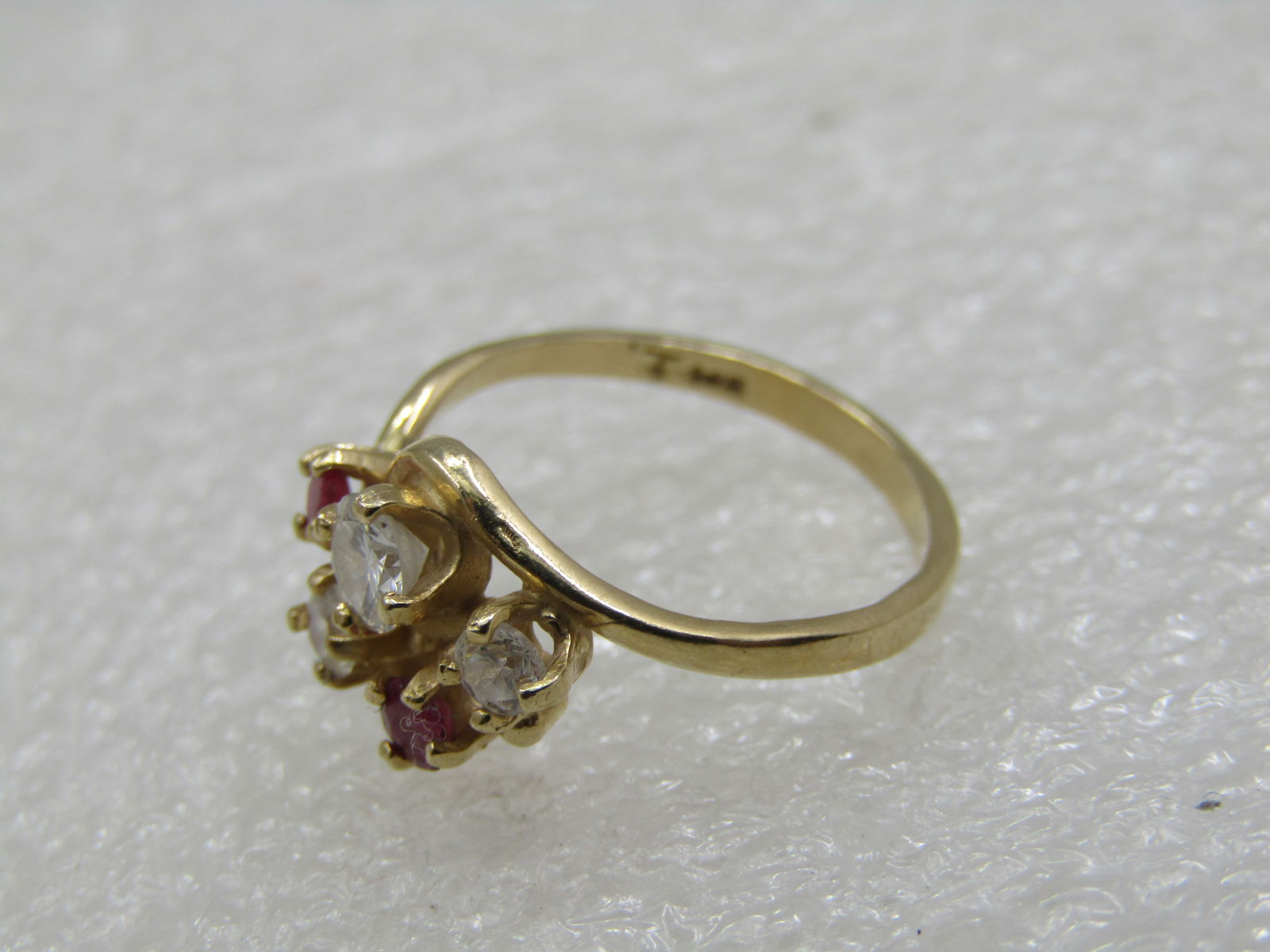 Vintage 14kt Moissanite Ruby Cluster Ring, Sz. 6 - 7