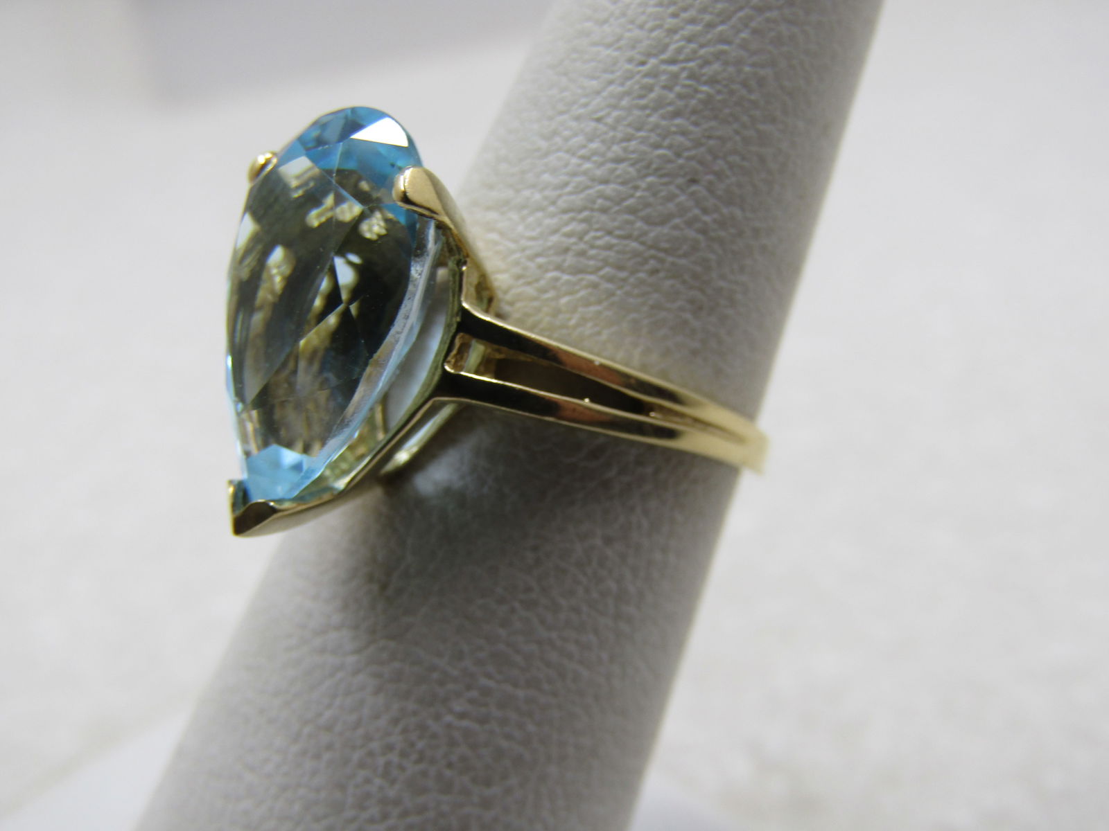 Vintage 10kt Blue Topaz Pear Shaped Ring, Sz. 6, 7.25 tcw, Signed - 3