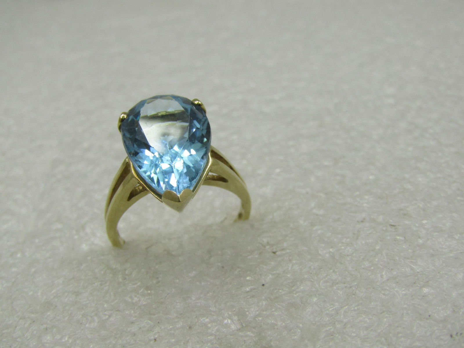 Vintage 10kt Blue Topaz Pear Shaped Ring, Sz. 6, 7.25 tcw, Signed - 4