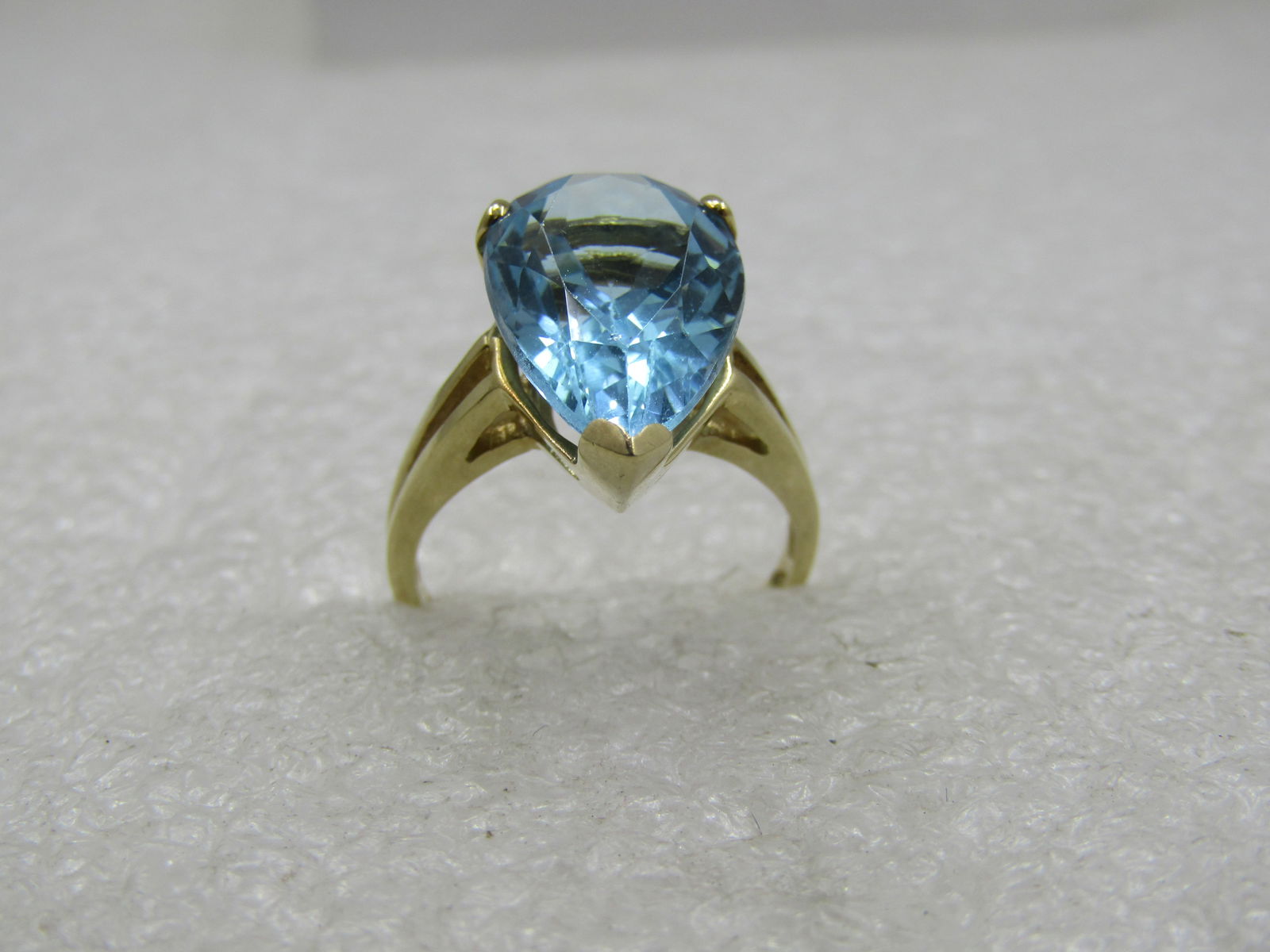 Vintage 10kt Blue Topaz Pear Shaped Ring, Sz. 6, 7.25 tcw, Signed - 5