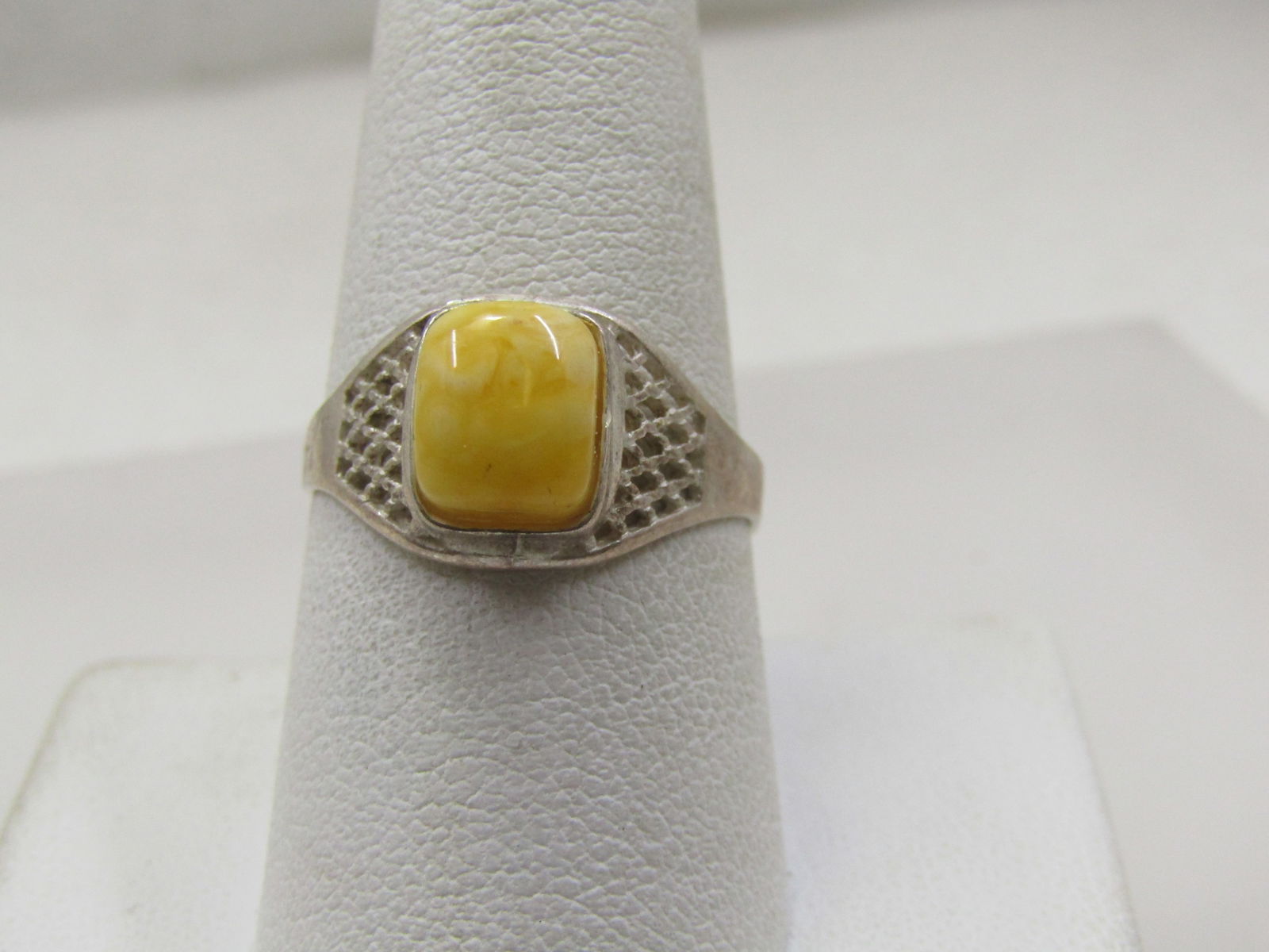 Vintage Yellow Stone Ring, Sz 9.25, Silver Tone (1 of 7)