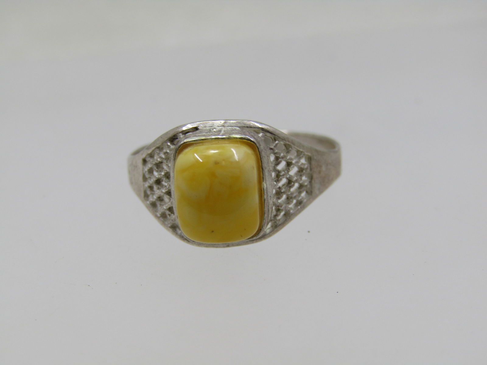 Vintage Yellow Stone Ring, Sz 9.25, Silver Tone - 4