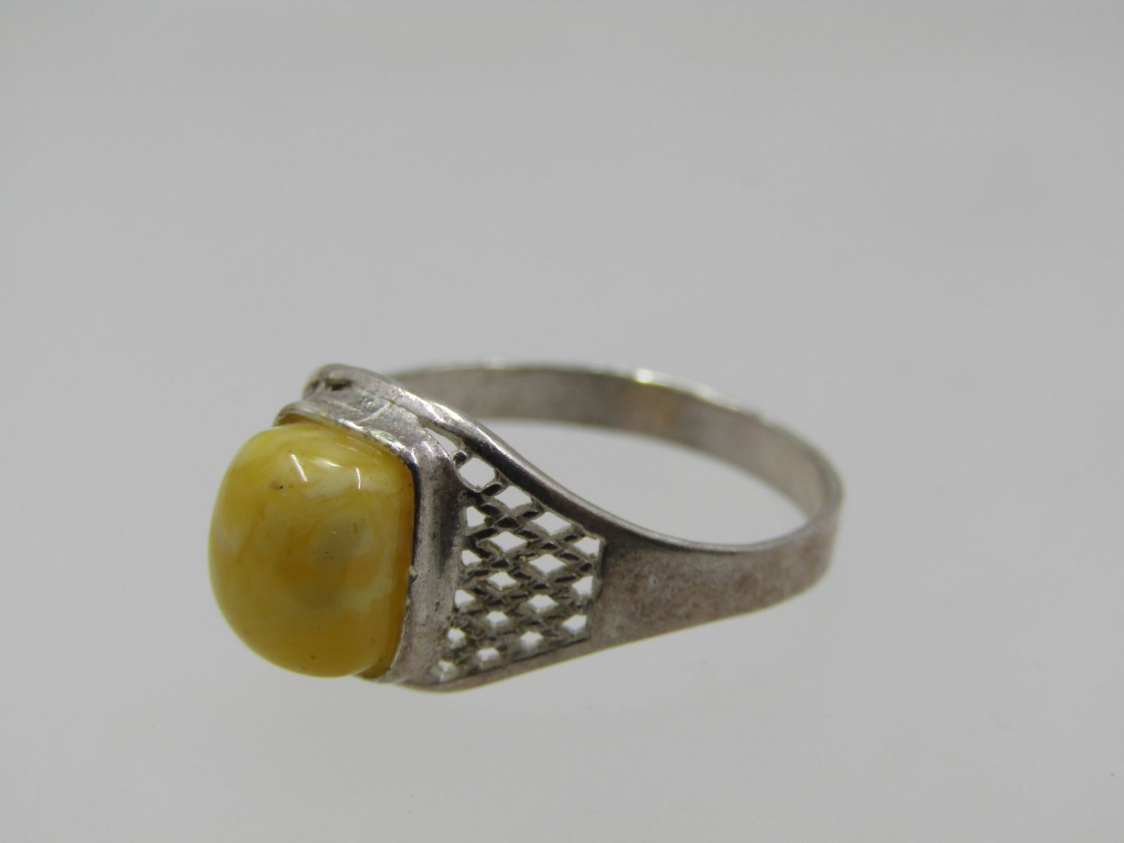 Vintage Yellow Stone Ring, Sz 9.25, Silver Tone - 6