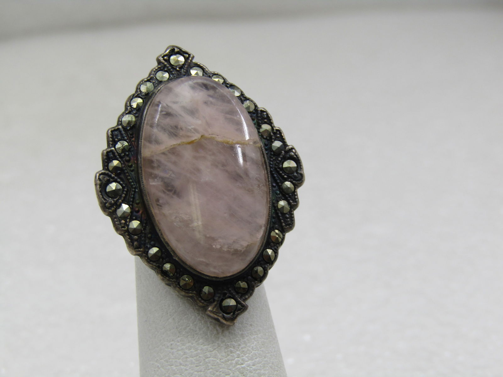 Vintage Sterling Quartz Marcasite Ring, Sz. 3, Signed Uncas, early 1900's - 2