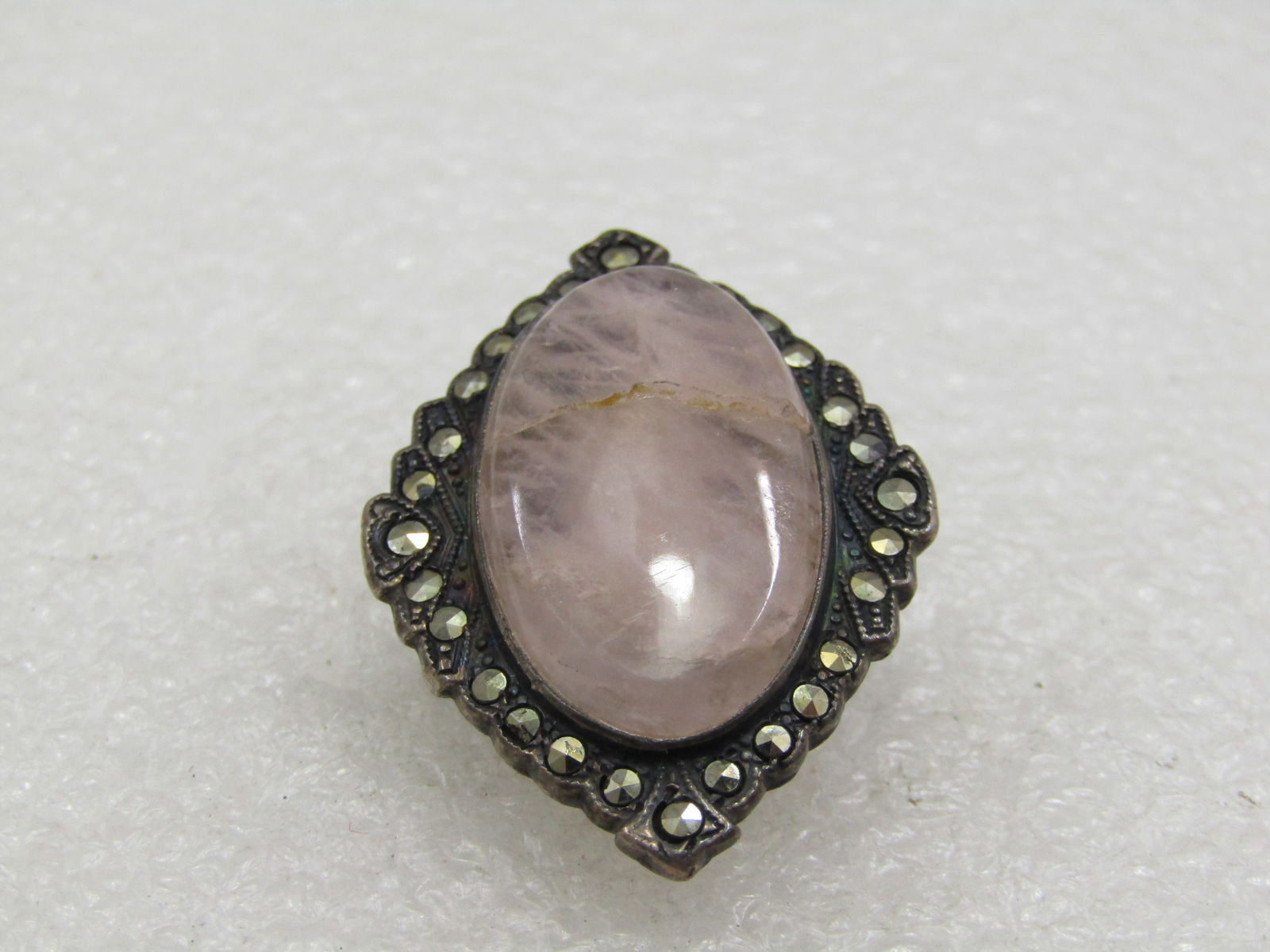 Vintage Sterling Quartz Marcasite Ring, Sz. 3, Signed Uncas, early 1900's - 3