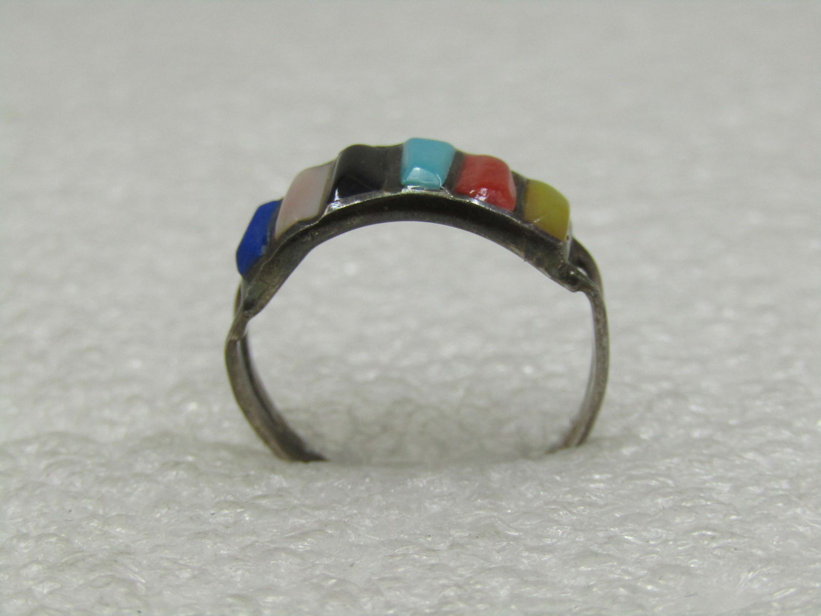 Vintage Sterling Southwestern Mixed Stone Ring, Sz. 7 - 5