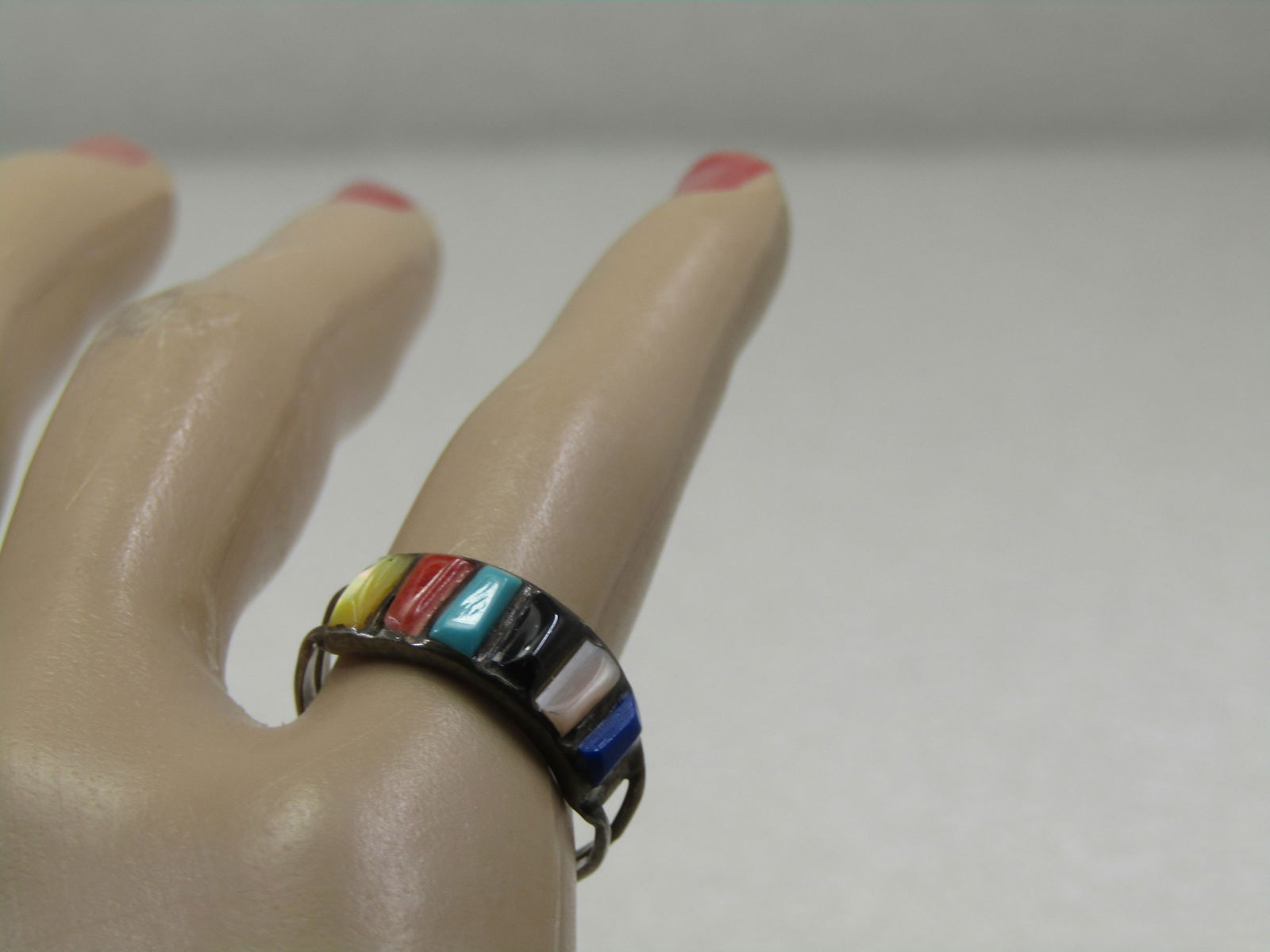 Vintage Sterling Southwestern Mixed Stone Ring, Sz. 7 - 8