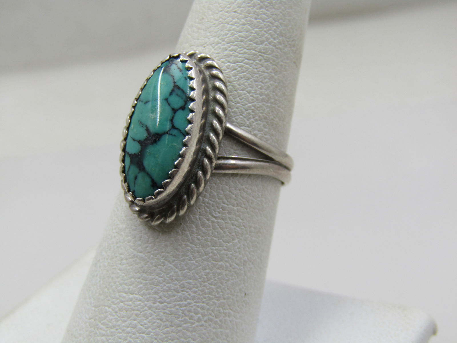 Vintage Sterling Southwestern Turquoise Ring, Signed C.B., Sz. 7.25 - 2