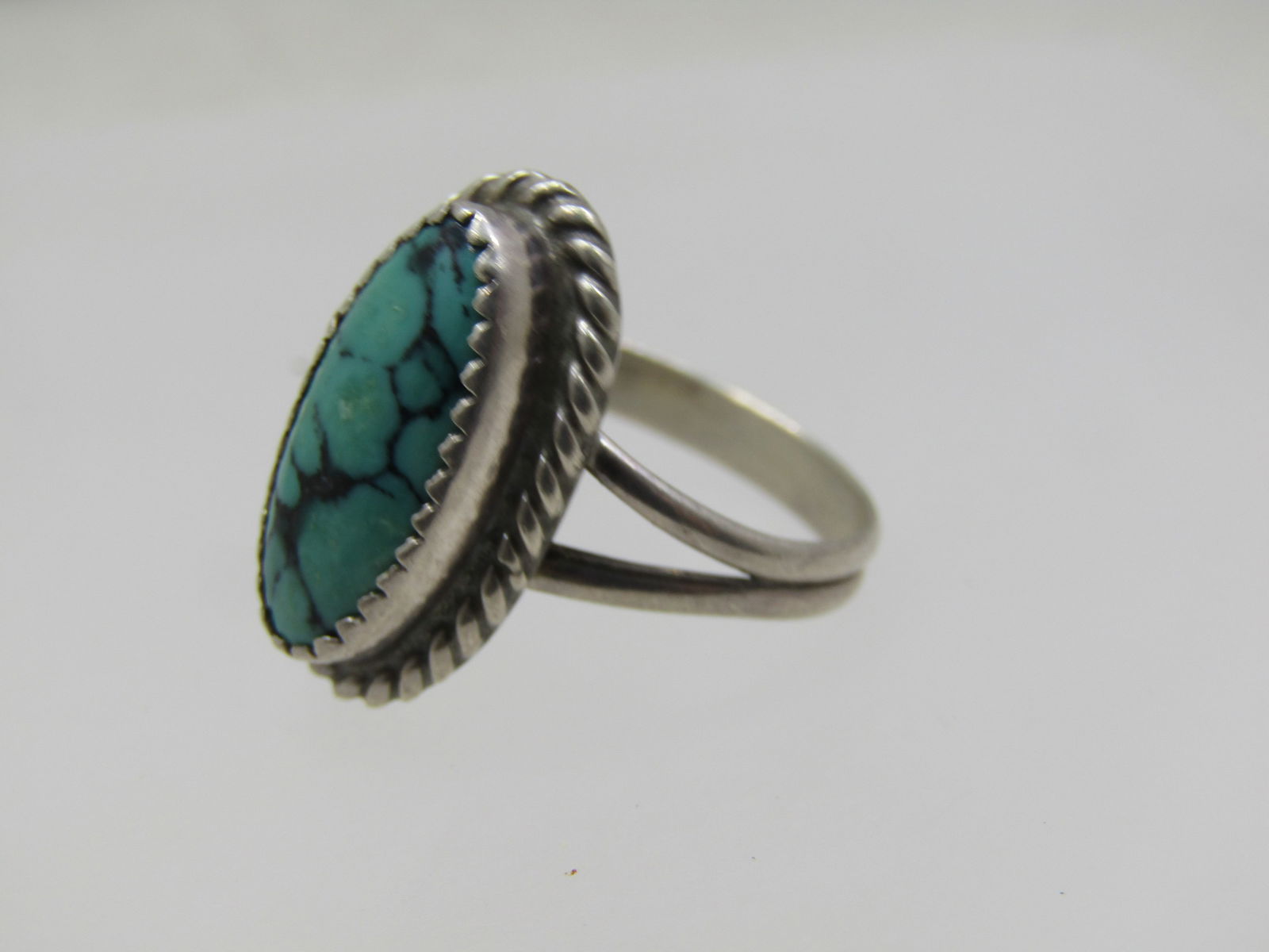 Vintage Sterling Southwestern Turquoise Ring, Signed C.B., Sz. 7.25 - 4