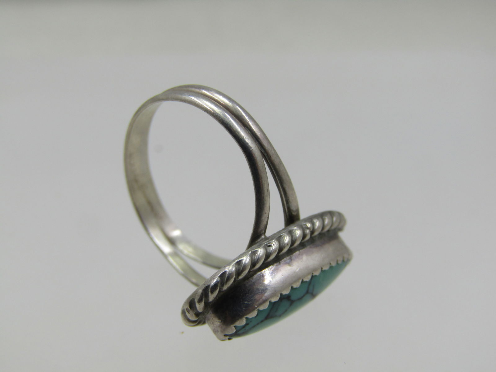 Vintage Sterling Southwestern Turquoise Ring, Signed C.B., Sz. 7.25 - 6