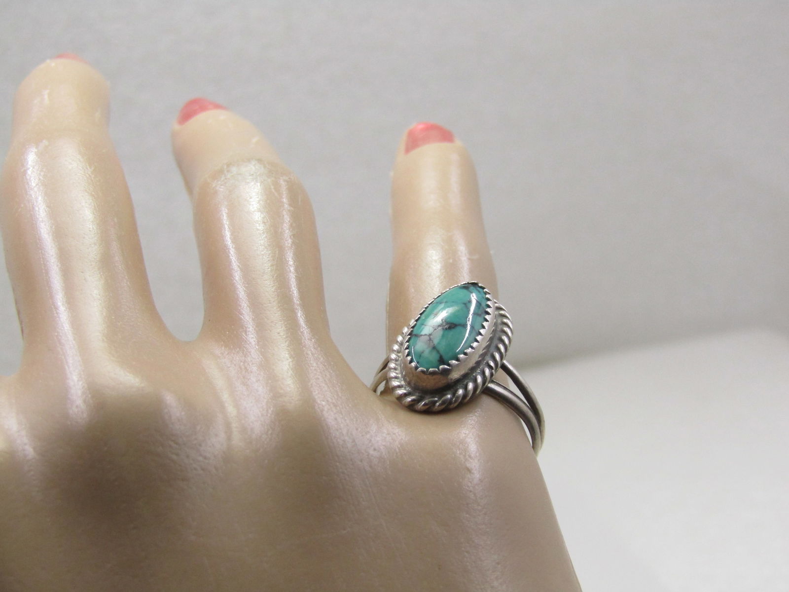 Vintage Sterling Southwestern Turquoise Ring, Signed C.B., Sz. 7.25 - 8