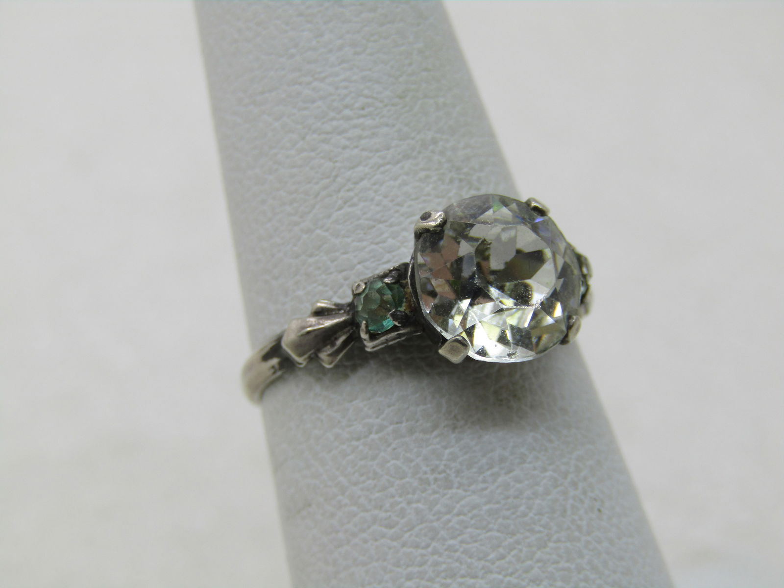 Vintage Sterling Clear Stone Engagement Ring, Sz. 6.25, 1940's. Signed M - 2