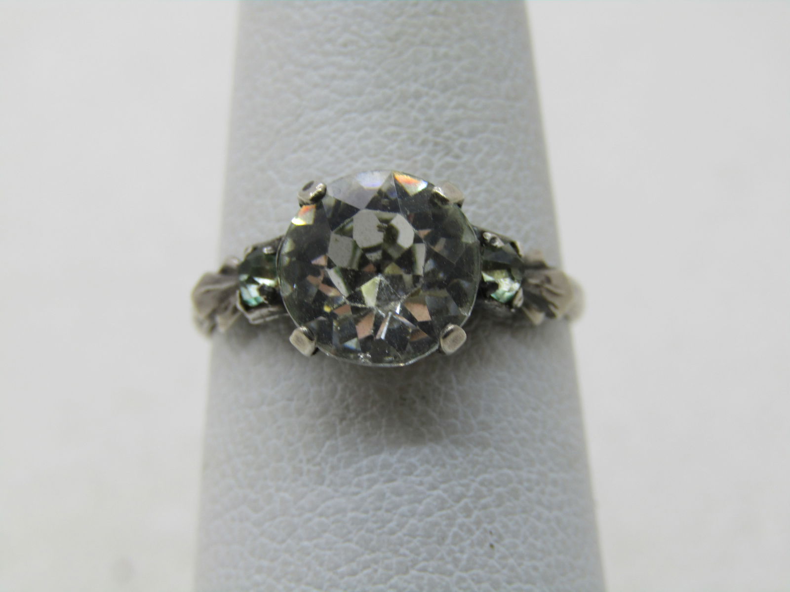 Vintage Sterling Clear Stone Engagement Ring, Sz. 6.25, 1940's. Signed M - 4