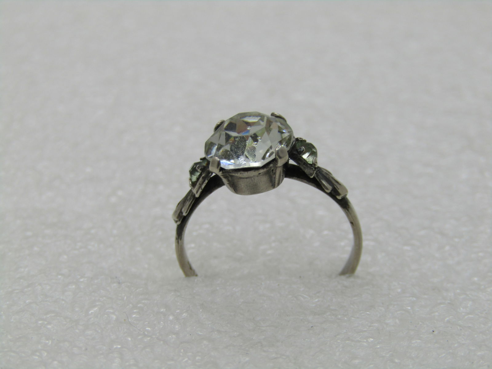 Vintage Sterling Clear Stone Engagement Ring, Sz. 6.25, 1940's. Signed M - 5