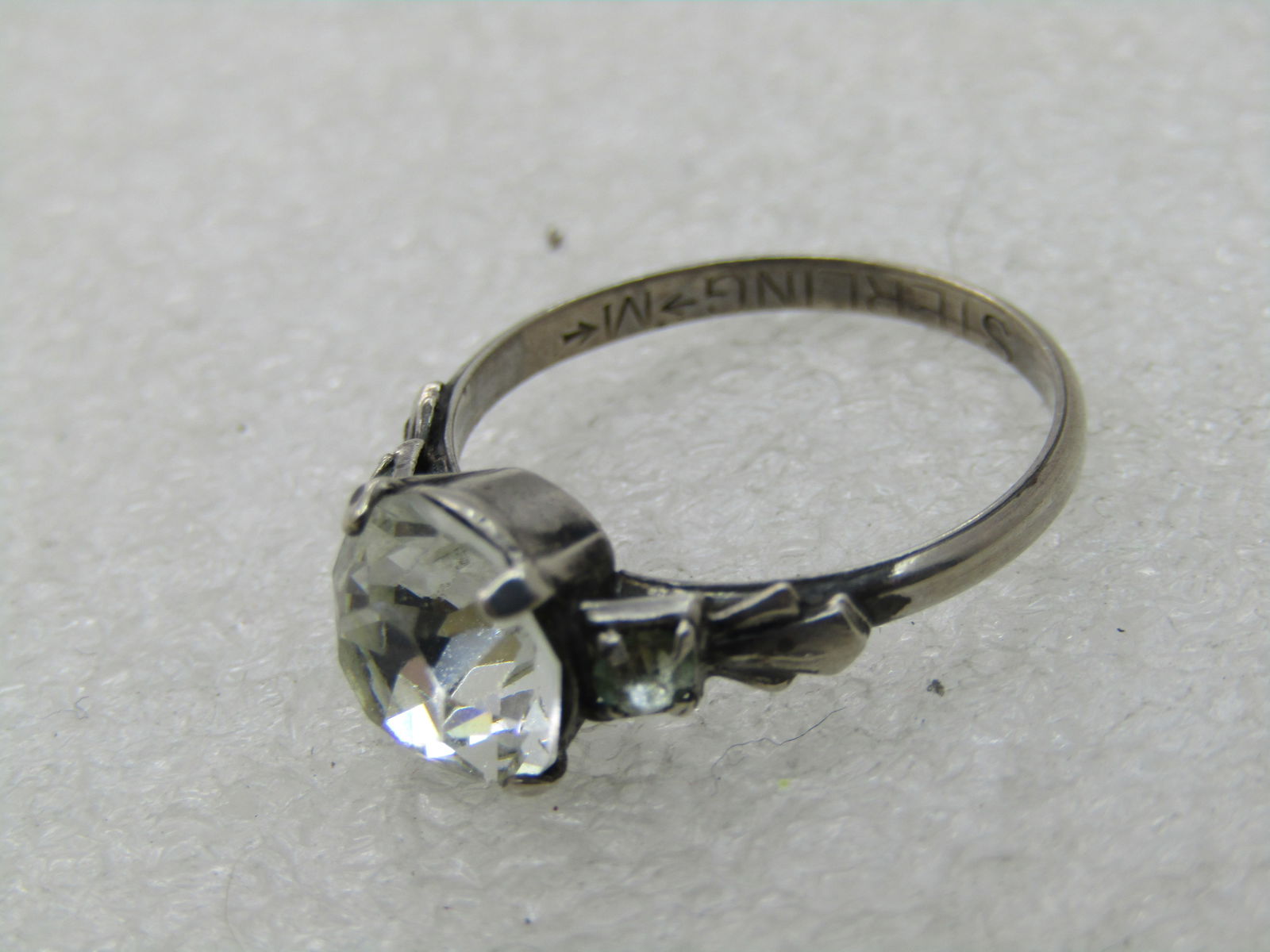 Vintage Sterling Clear Stone Engagement Ring, Sz. 6.25, 1940's. Signed M - 6