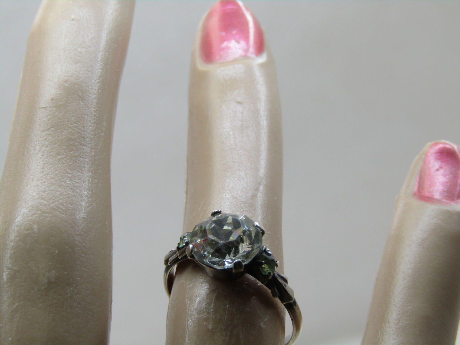 Vintage Sterling Clear Stone Engagement Ring, Sz. 6.25, 1940's. Signed M - 7