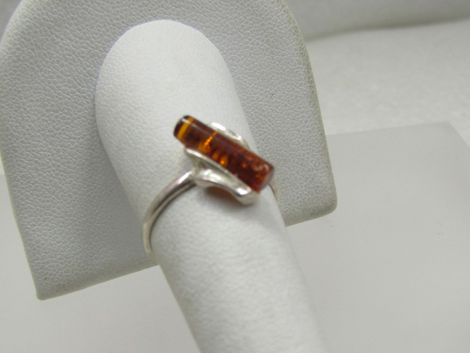 Sterling Silver Amber Tubular Ring, Sz. 8 - 2