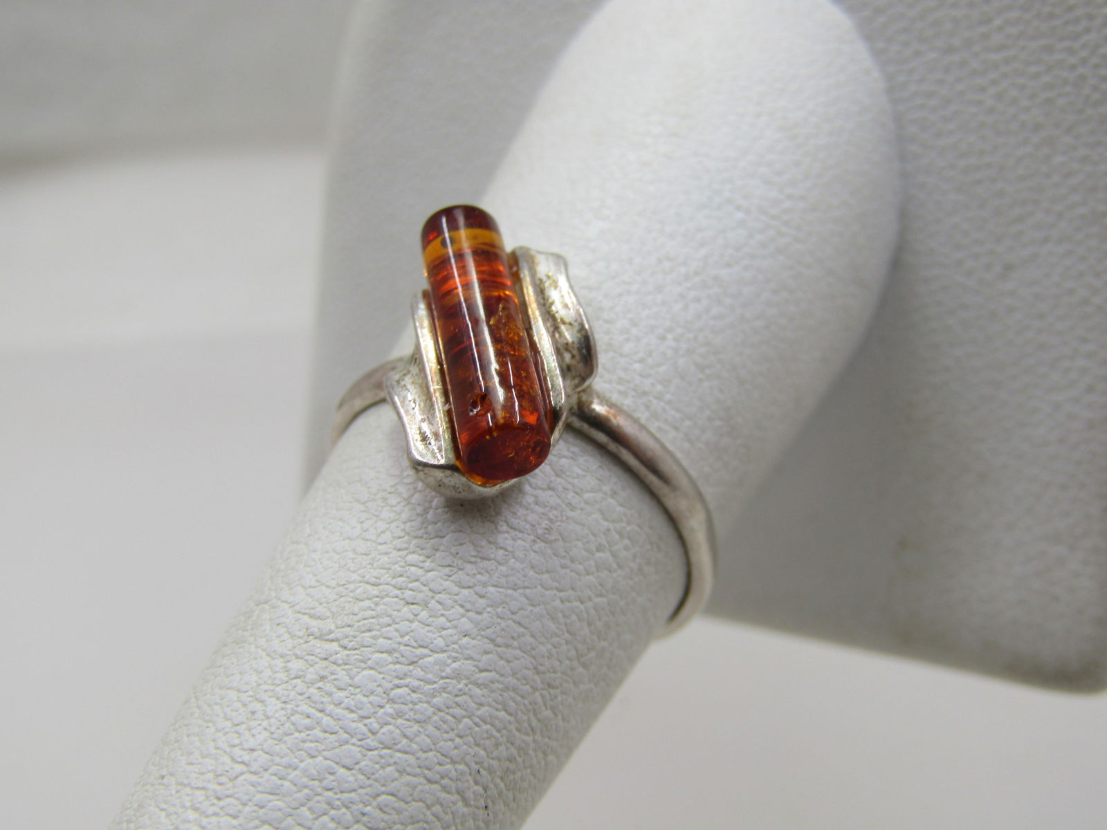 Sterling Silver Amber Tubular Ring, Sz. 8 - 3