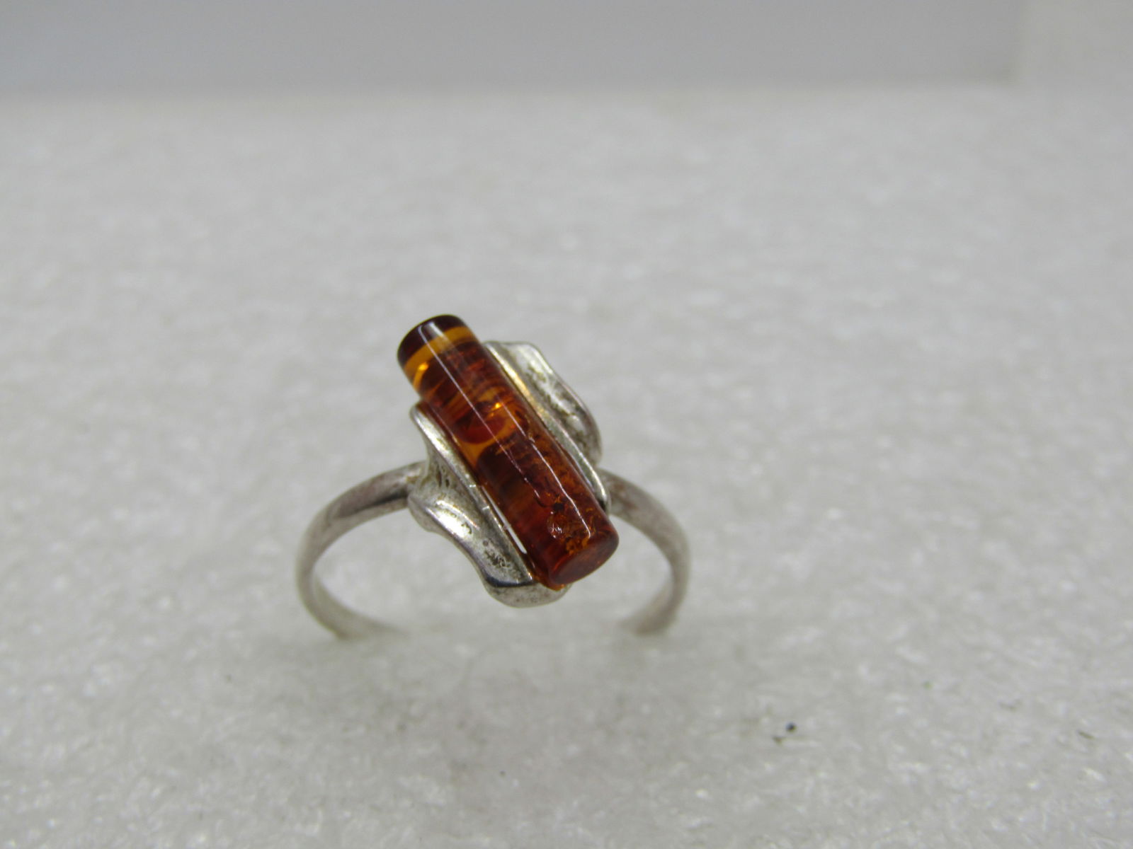 Sterling Silver Amber Tubular Ring, Sz. 8 - 4