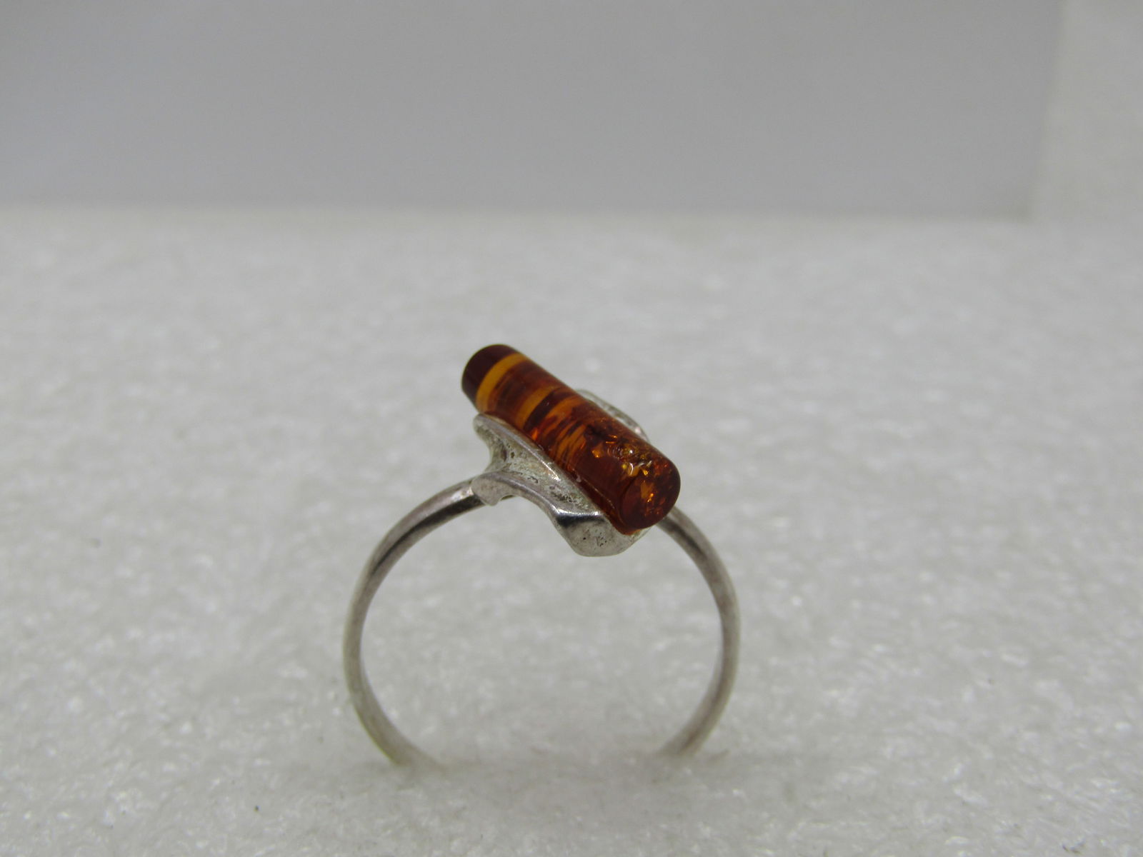 Sterling Silver Amber Tubular Ring, Sz. 8 - 5