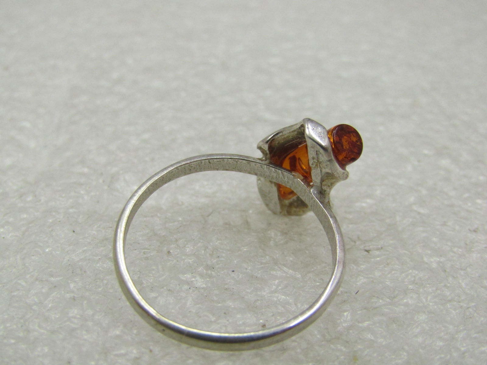 Sterling Silver Amber Tubular Ring, Sz. 8 - 7