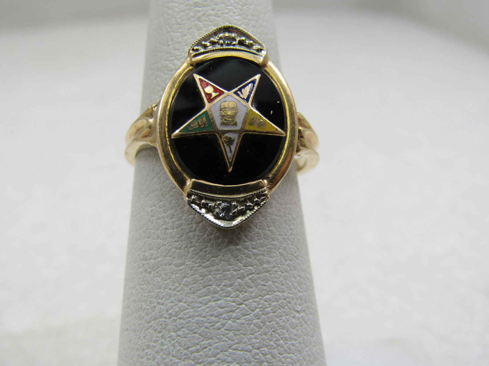 Vintage 14kt Order of Eastern Star Ring, Sz. 5, Onyx & Diamond, 3.93 Gr. - 2