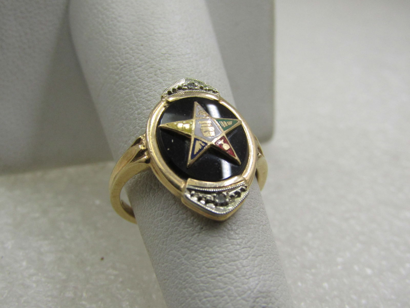 Vintage 14kt Order of Eastern Star Ring, Sz. 5, Onyx & Diamond, 3.93 Gr. - 3