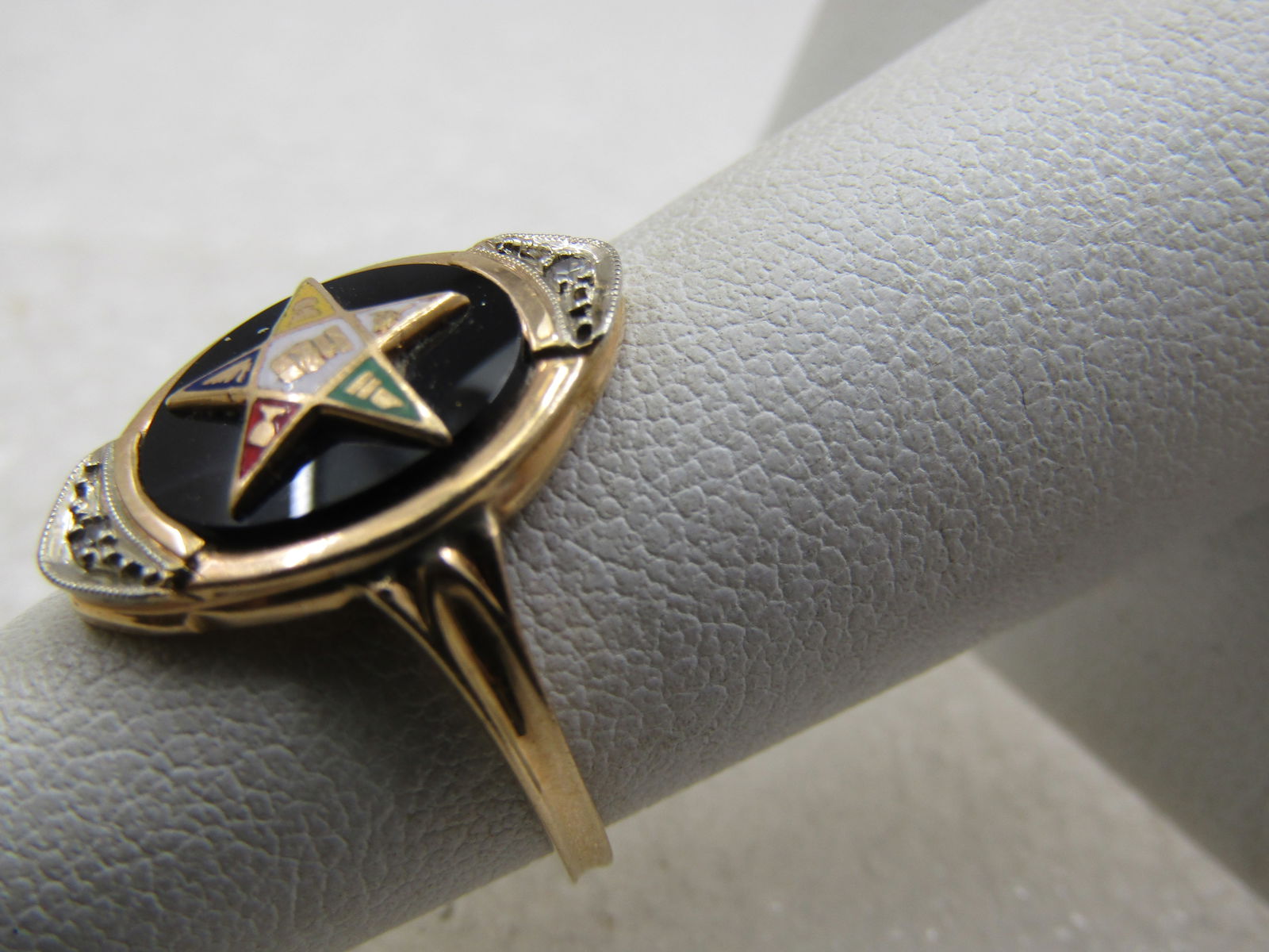Vintage 14kt Order of Eastern Star Ring, Sz. 5, Onyx & Diamond, 3.93 Gr. - 4