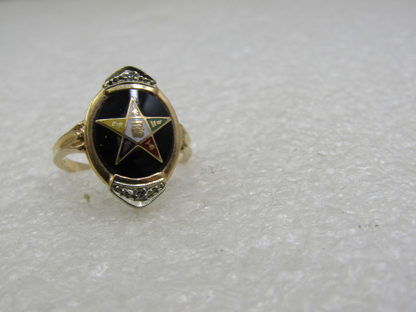 Vintage 14kt Order of Eastern Star Ring, Sz. 5, Onyx & Diamond, 3.93 Gr. - 5