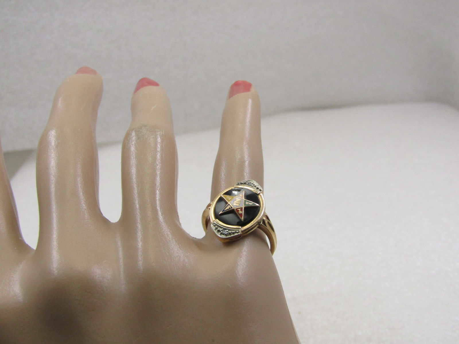 Vintage 14kt Order of Eastern Star Ring, Sz. 5, Onyx & Diamond, 3.93 Gr. - 9