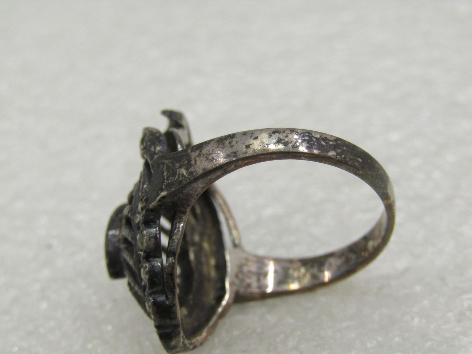 Vintage Sterling Onyx Leaf Marcasite Ring, Sz. 7.75 - 7