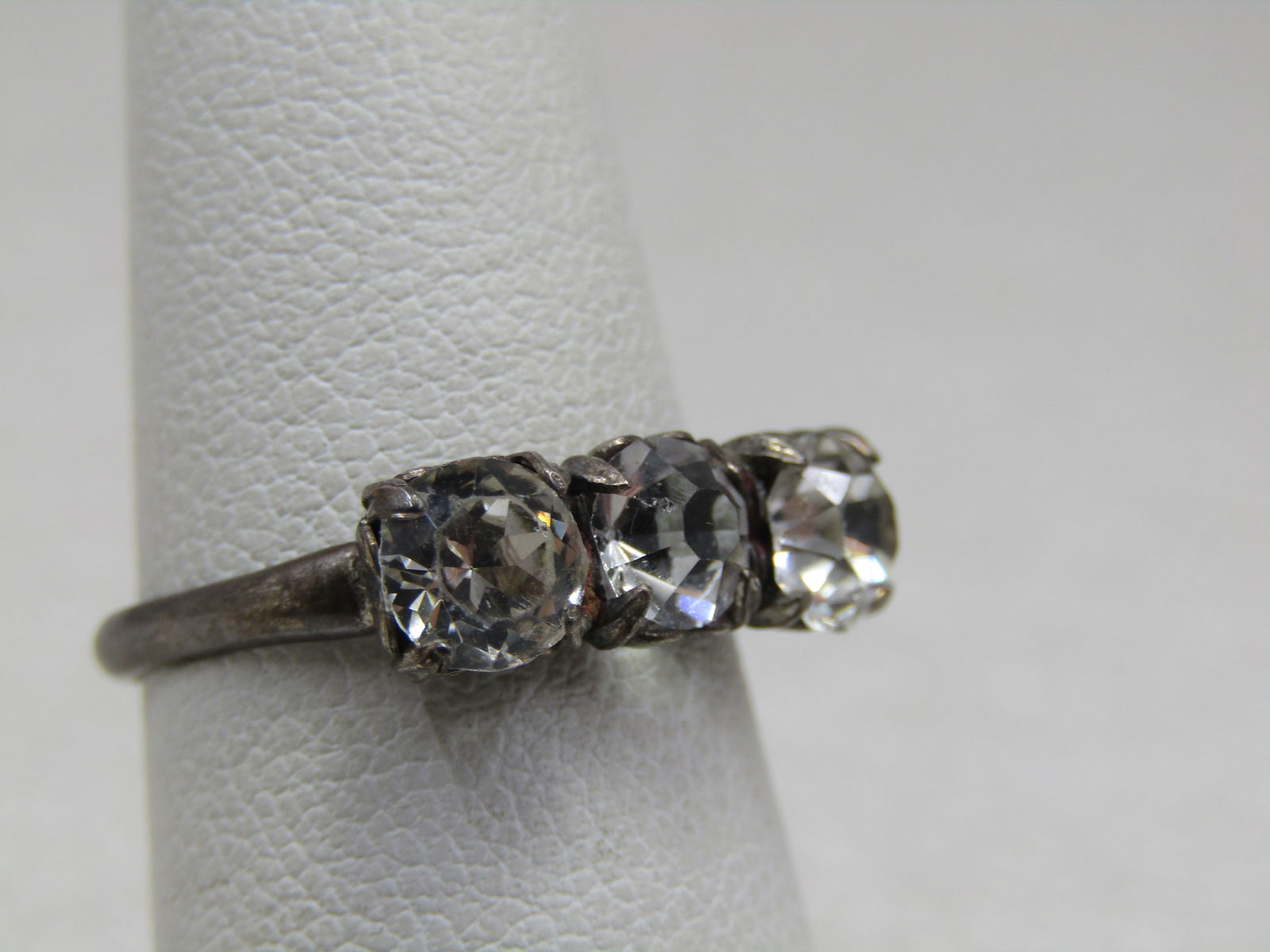 Vintage Sterling Triple Clear Glass Ring , Uncas, Sz. 6.5 - 2
