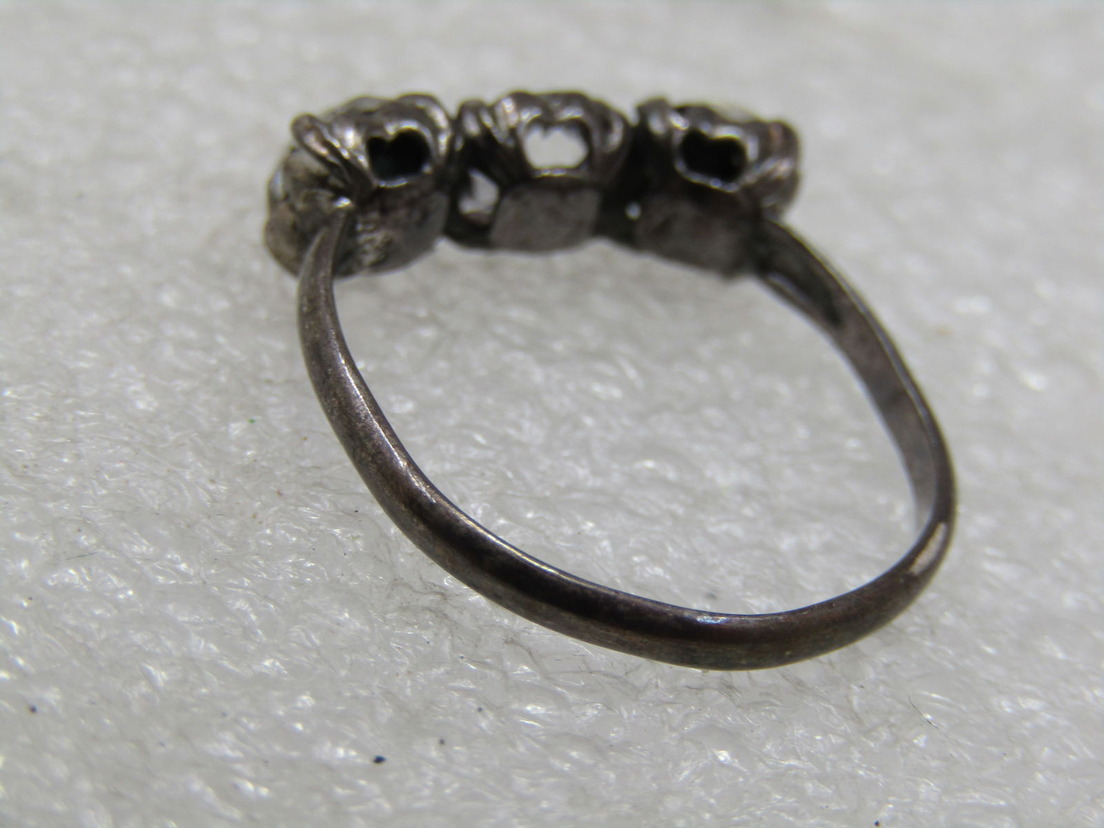 Vintage Sterling Triple Clear Glass Ring , Uncas, Sz. 6.5 - 5