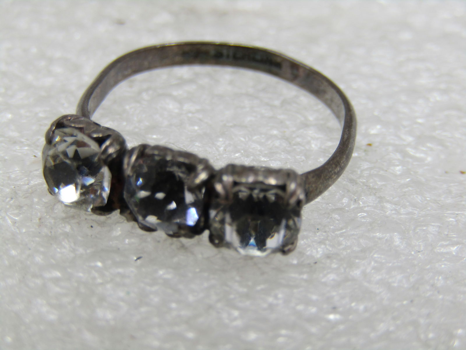 Vintage Sterling Triple Clear Glass Ring , Uncas, Sz. 6.5 - 6