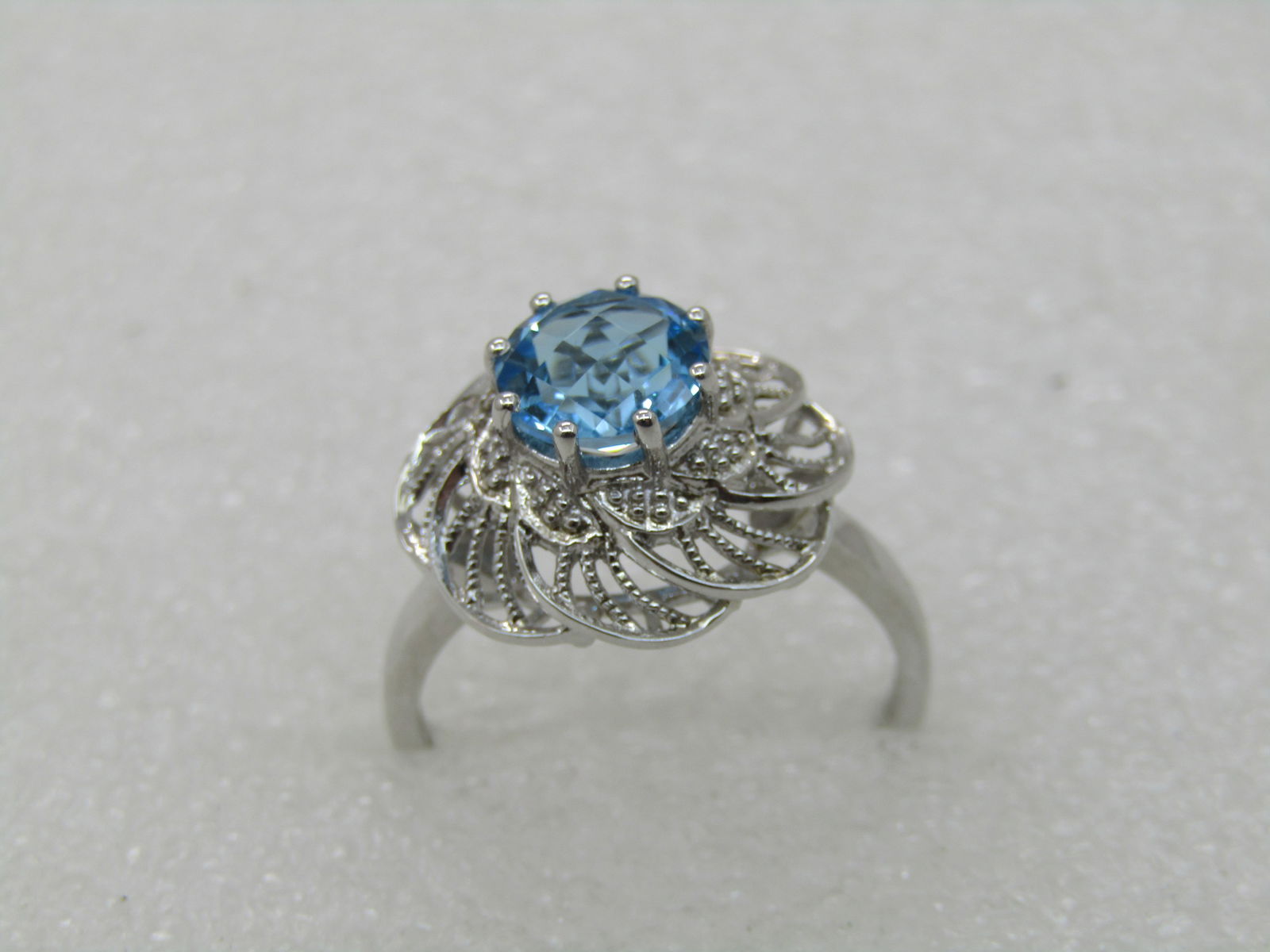 Sterling Silver Lab Topaz Ring, Sz. 10.5, Filigree Spiral - 2