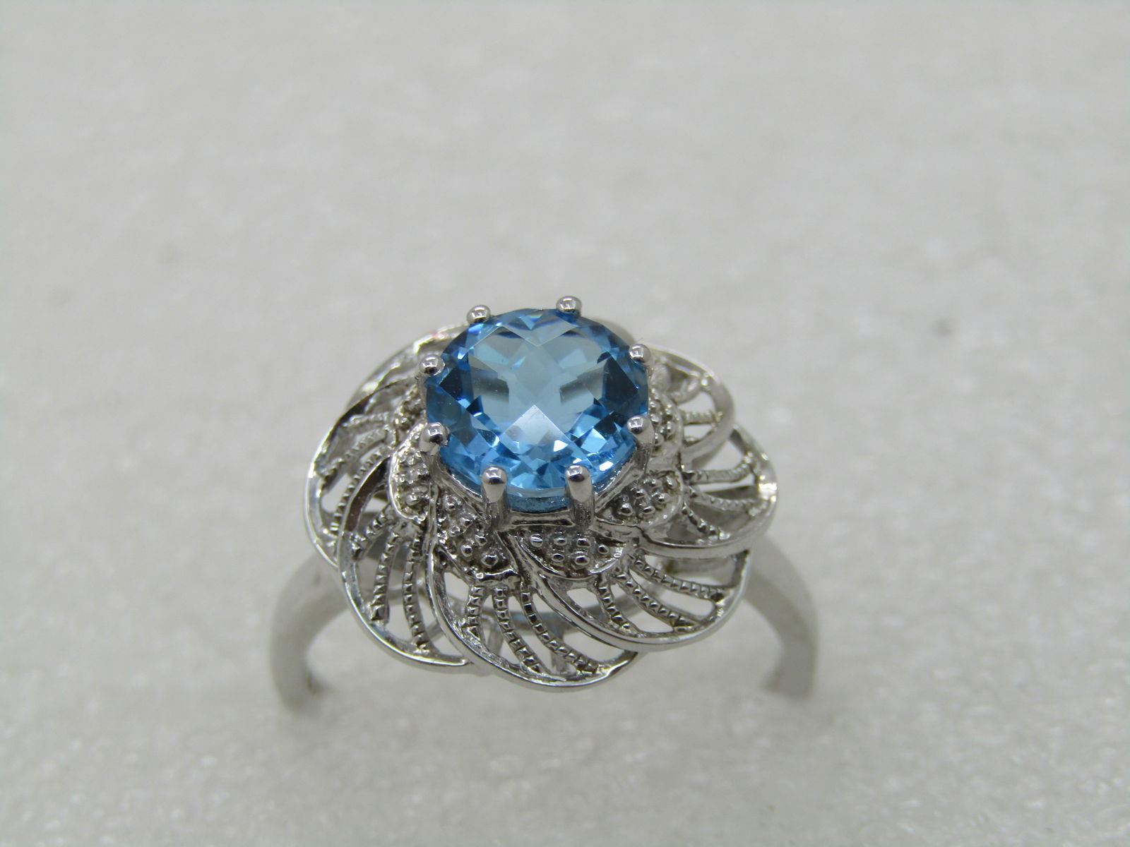 Sterling Silver Lab Topaz Ring, Sz. 10.5, Filigree Spiral - 3