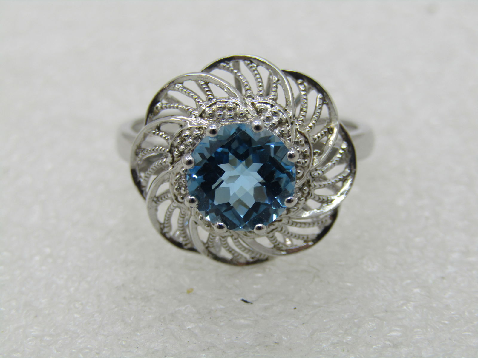 Sterling Silver Lab Topaz Ring, Sz. 10.5, Filigree Spiral - 4