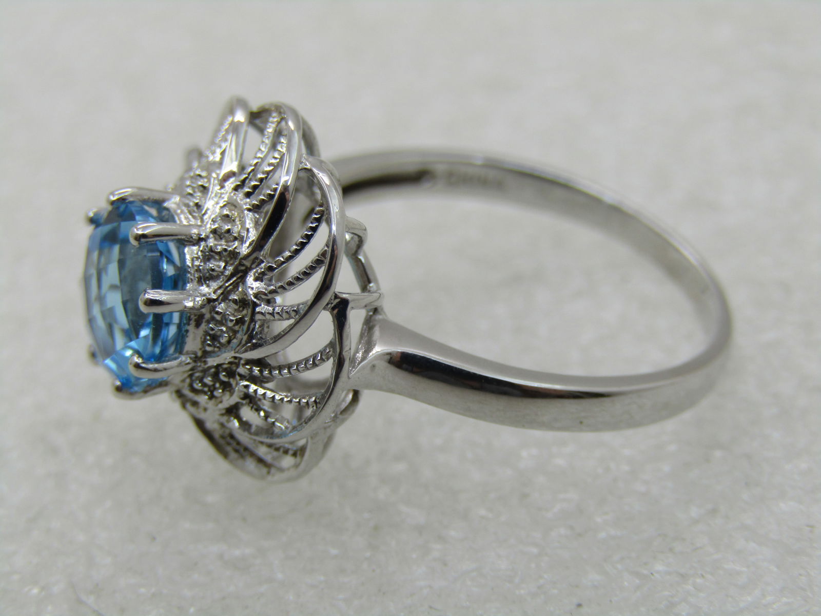 Sterling Silver Lab Topaz Ring, Sz. 10.5, Filigree Spiral - 6