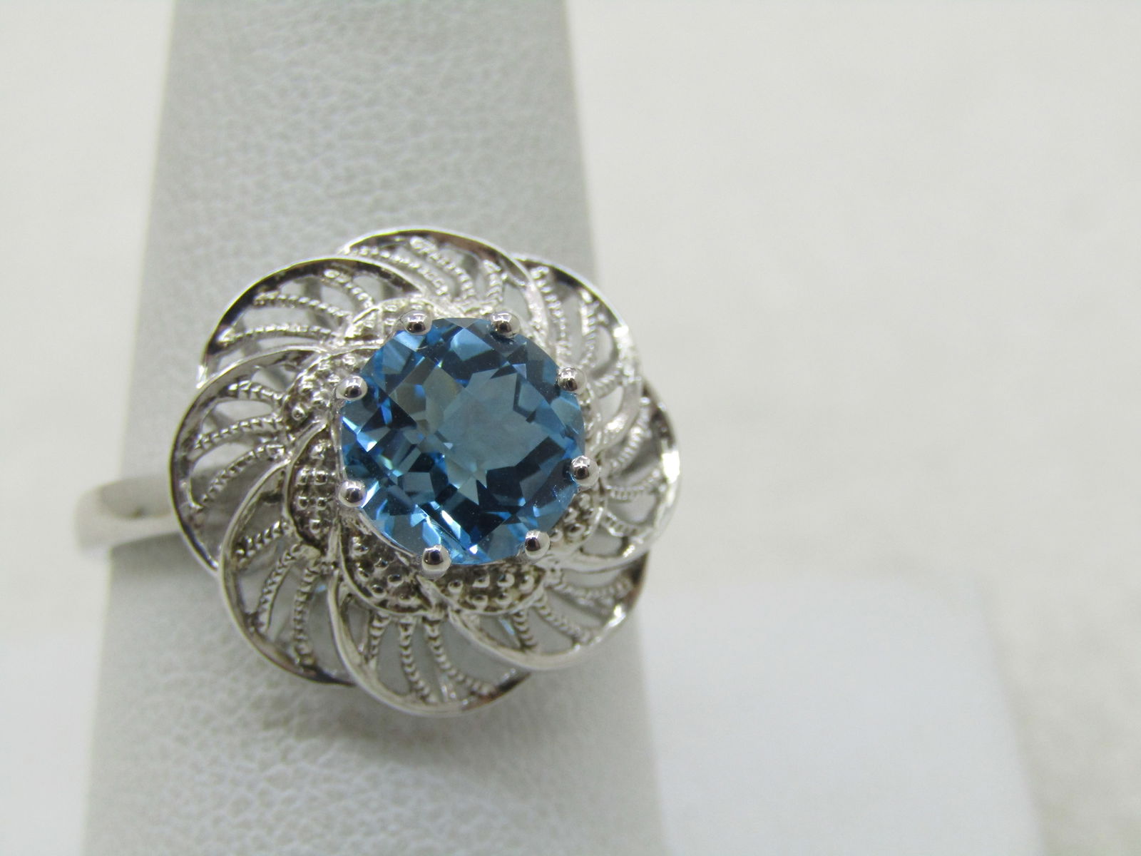 Sterling Silver Lab Topaz Ring, Sz. 10.5, Filigree Spiral - 7