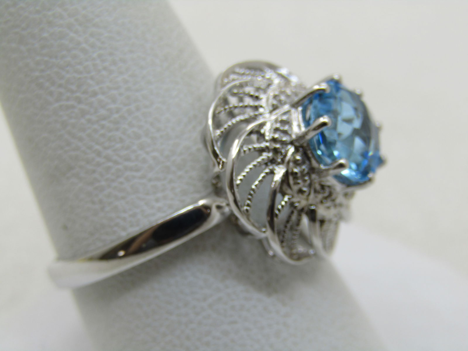Sterling Silver Lab Topaz Ring, Sz. 10.5, Filigree Spiral - 8