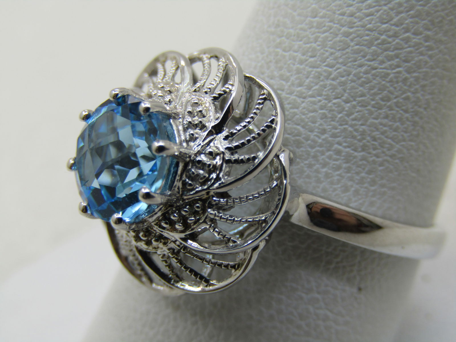 Sterling Silver Lab Topaz Ring, Sz. 10.5, Filigree Spiral - 9