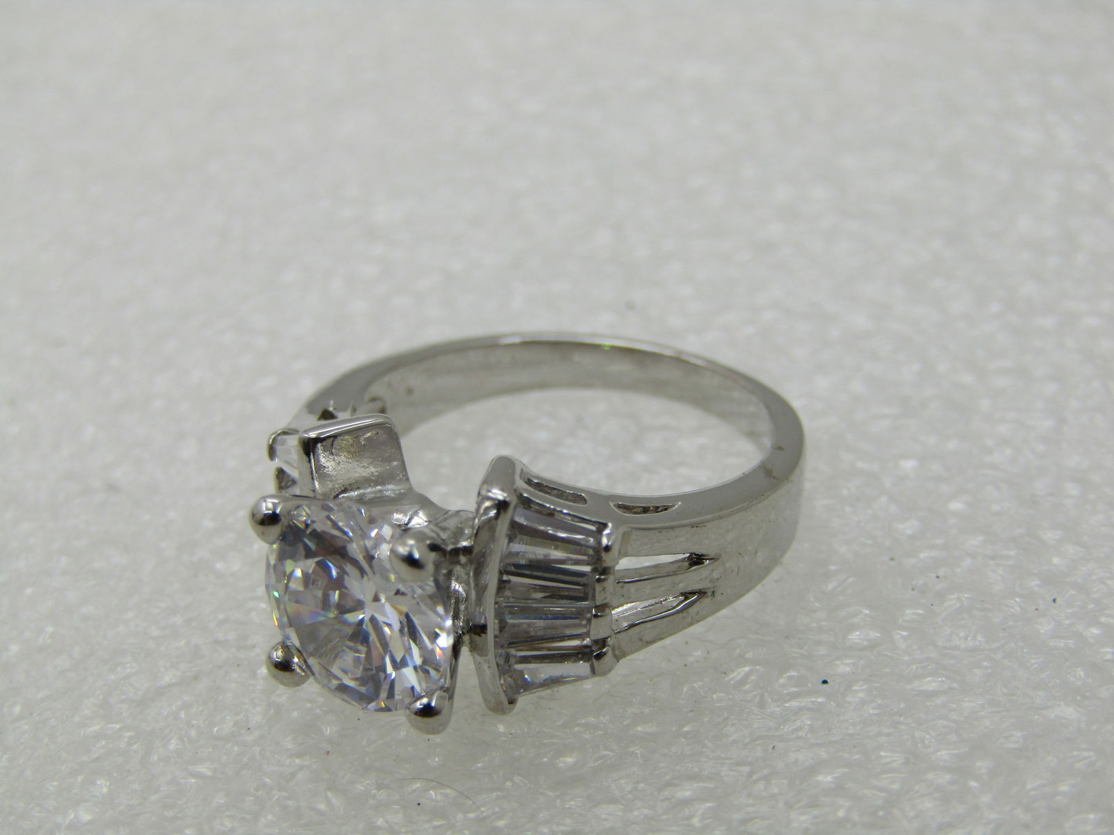 Silver Tone Tiered CZ Engagement Ring, Sz. 7.5, 2TCW Main Stone with Baguettes - 7