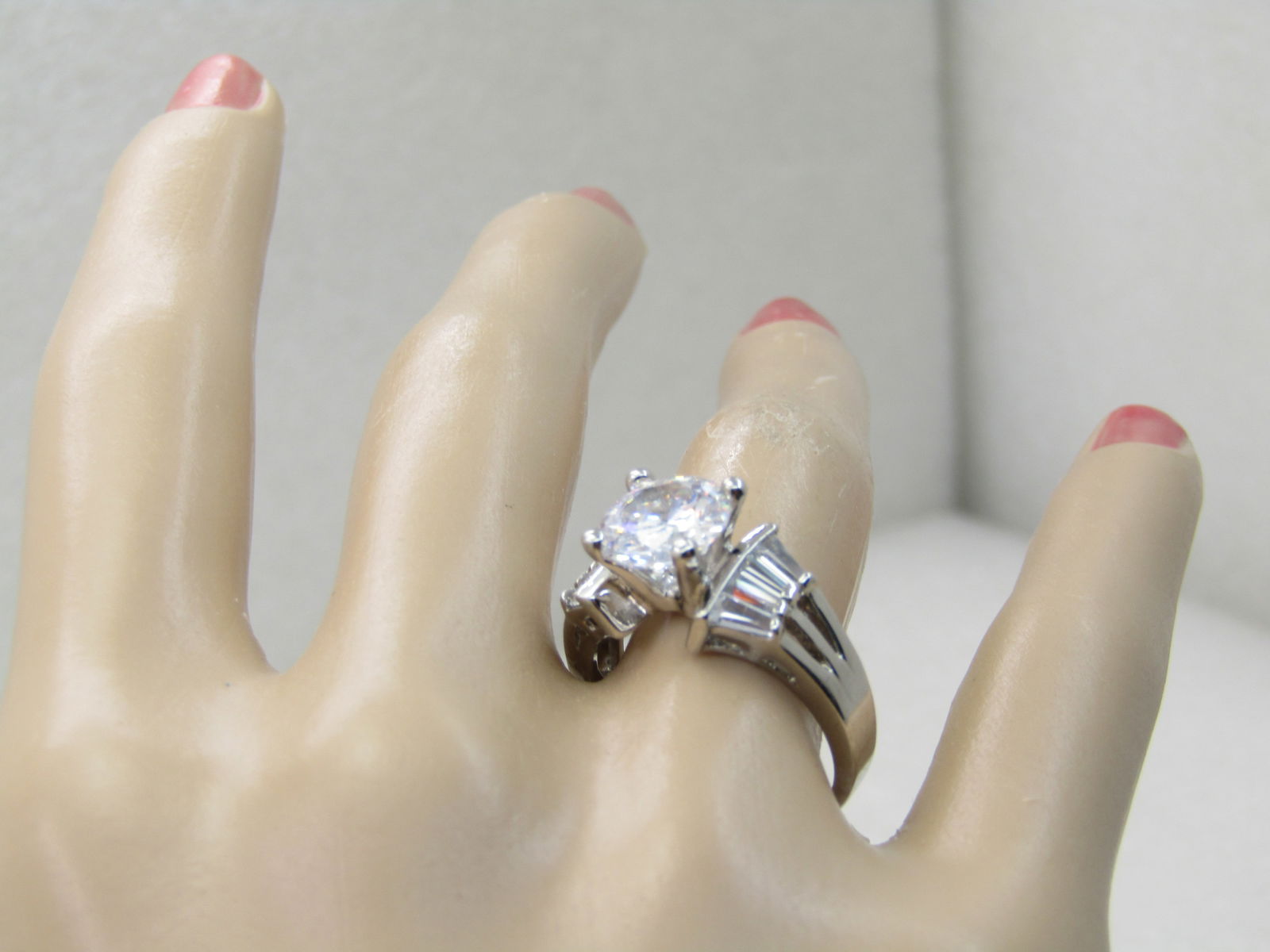 Silver Tone Tiered CZ Engagement Ring, Sz. 7.5, 2TCW Main Stone with Baguettes - 9