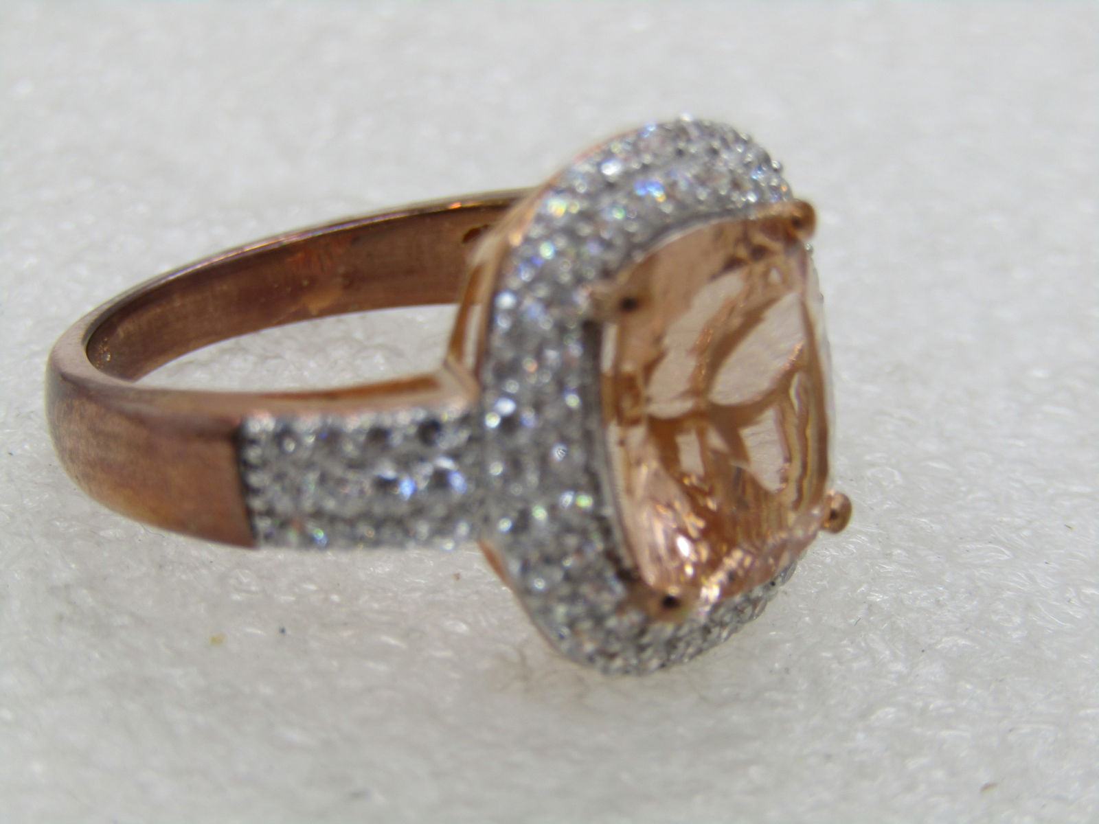 Sterling Rose Gold Peach & Clear CZ Halo Ring, Statement, Sz. 10.5 - 4