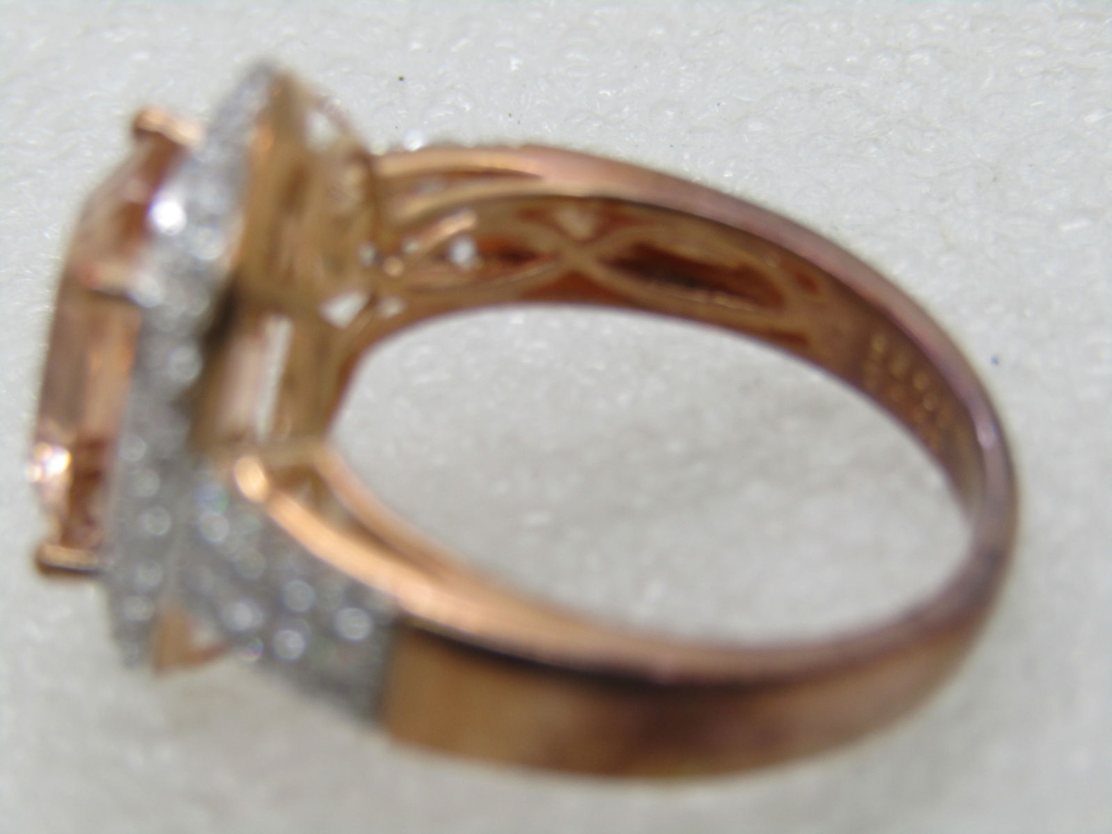Sterling Rose Gold Peach & Clear CZ Halo Ring, Statement, Sz. 10.5 - 6
