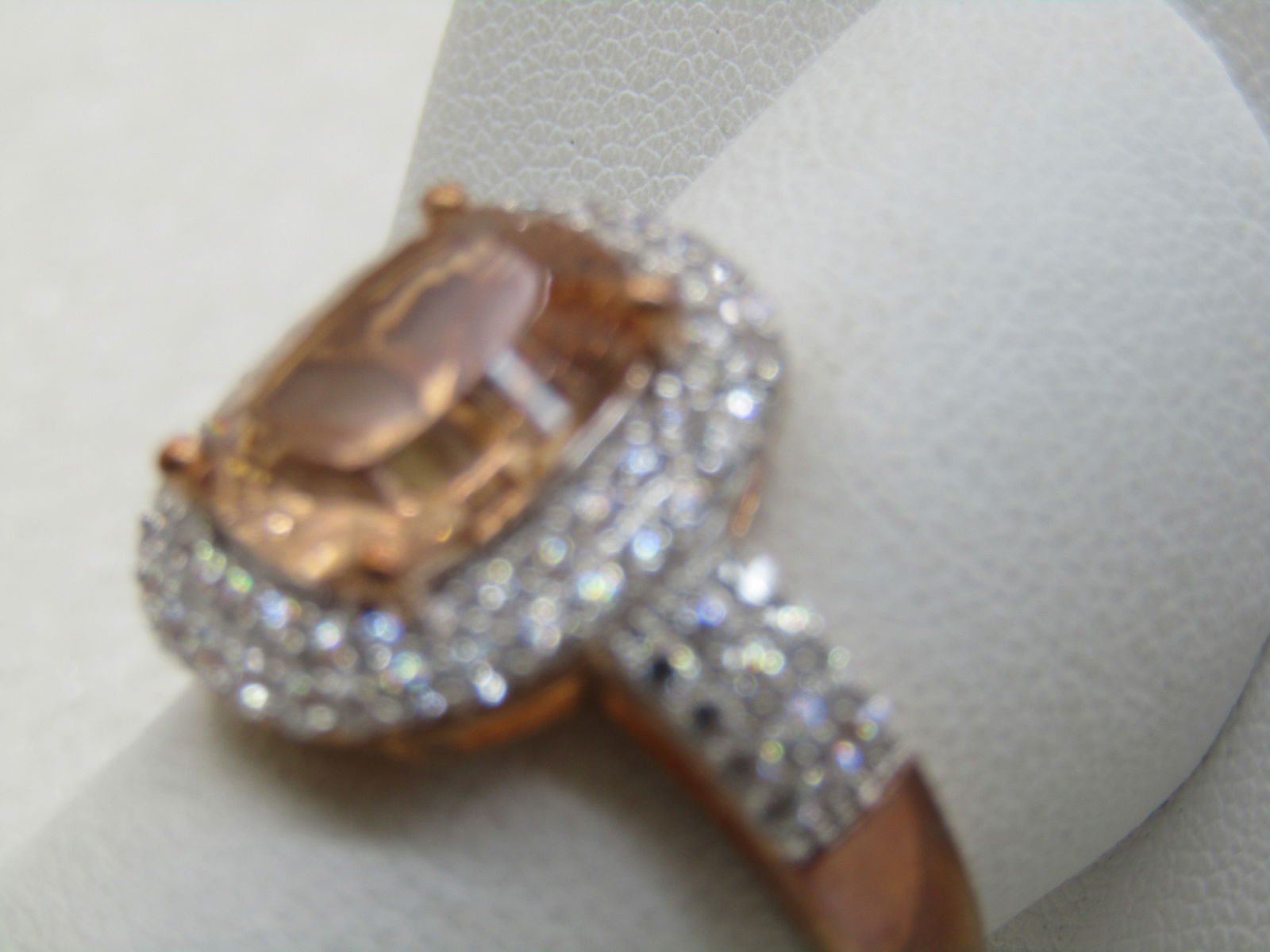 Sterling Rose Gold Peach & Clear CZ Halo Ring, Statement, Sz. 10.5 - 9